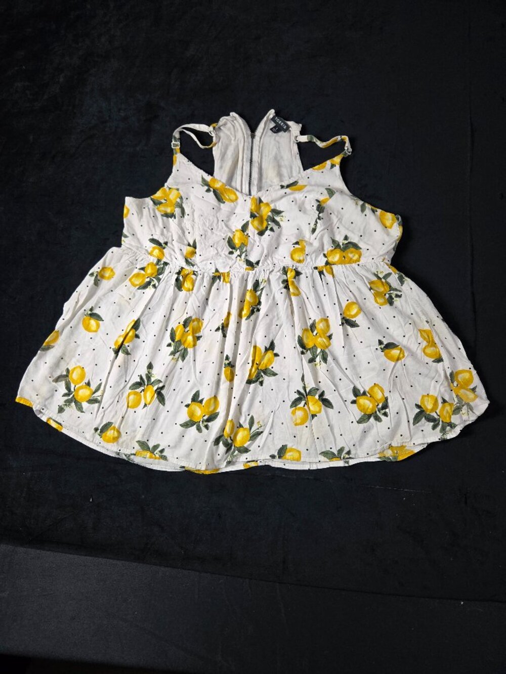 Torrid Size 1 Lemon Print Fit Flare Dress Polka Dot Exposed Zip